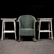 Lloyd Loom chair and a pair of side tables