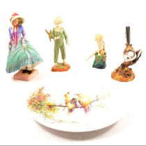 Small quantity of ceramic figures and a cabinet plate