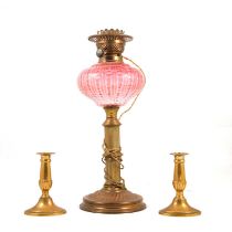 Victorian brass oil lamp, converted, and other brassware