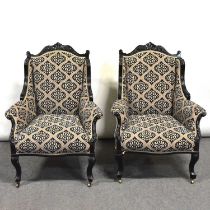 Pair of Edwardian ebonised salon chairs