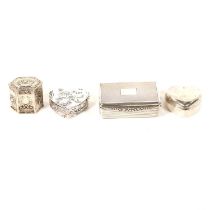 Silver snuff box and three silver pill boxes,