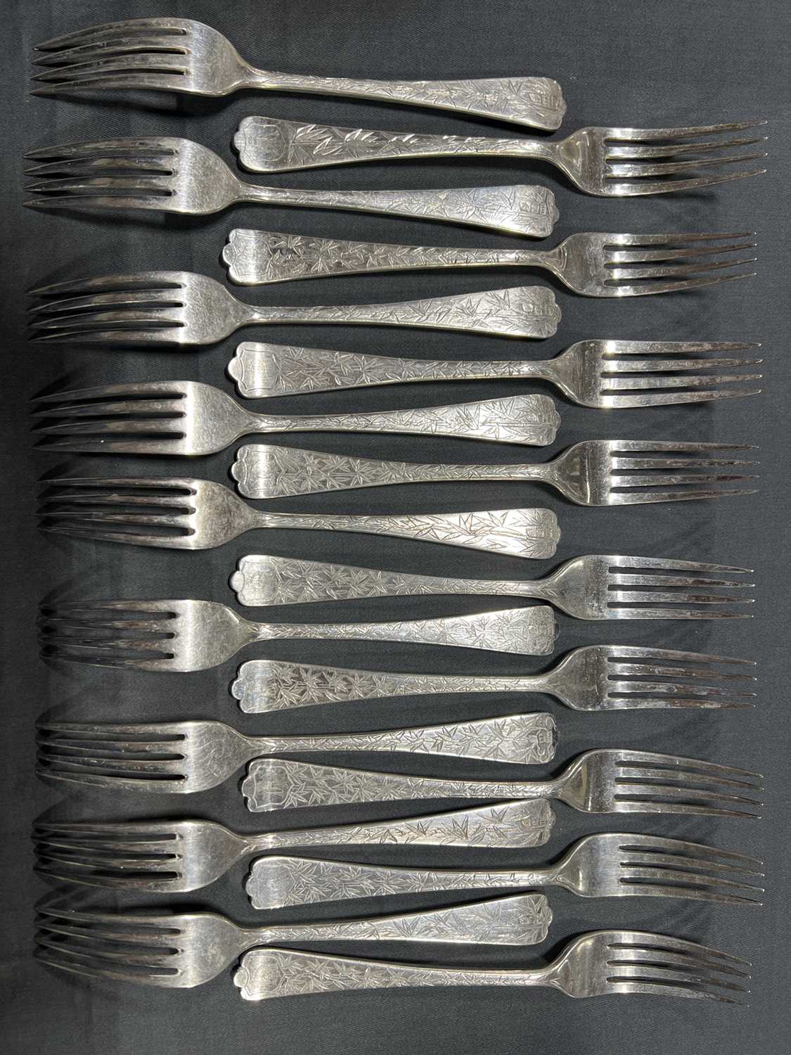 Harlequin set of Cantonese white metal cutlery, - Image 5 of 7