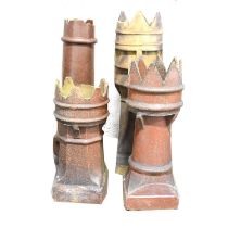 Large terracotta chimney pot and three glazed terracotta chimney pots,