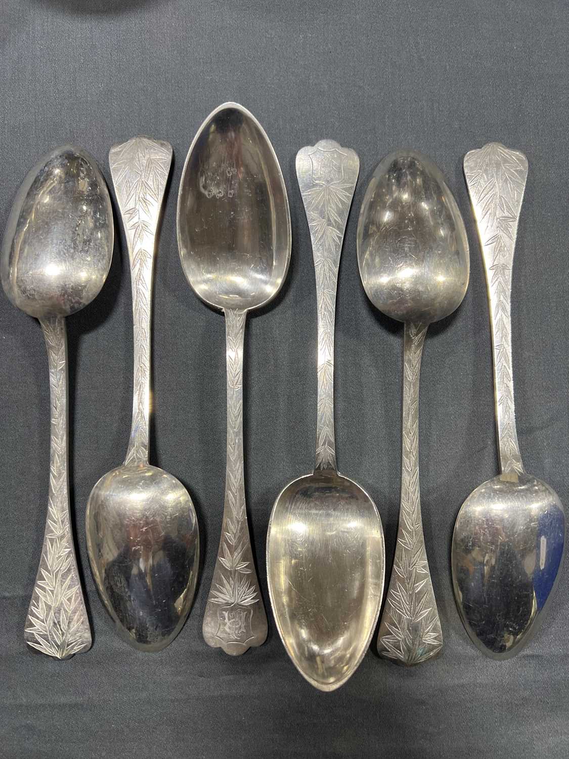 Harlequin set of Cantonese white metal cutlery, - Image 2 of 7