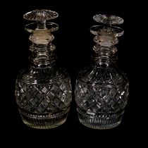 Near pair of cut glass decanters