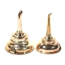 Two Silver wine funnels,