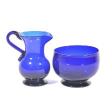 'Bristol Blue' glass jug and bowl