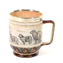 Doulton Lambeth, a silver mounted stoneware tankard, incised by Hannah Barlow