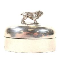 Silver stud box with bull dog finial,