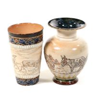 Doulton Lambeth, two incised stoneware vessels by Hannah Barlow