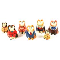 Collection of seven De Bethel Rye Pottery style pottery cats