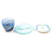 Two studio glass items and a Hancocks Butterly plate