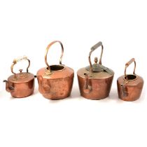 Thirteen copper kettles