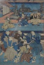 Three Japanese prints and a booklet of prints,