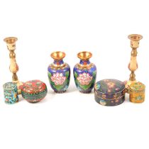 Collection of cloisonne vases, covered boxes, etc