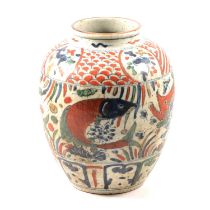 Chinese pottery vase, polychrome decorated with fish