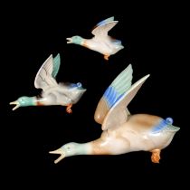Poole Pottery - a set of three wall mounted flying ducks.