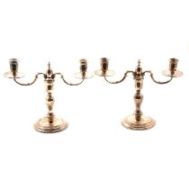 Pair of silver two light candelabra,