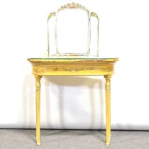 Painted demi lune console, with mirror,