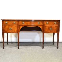 George III style inlaid mahogany serpentine sideboard and console table by Restall, Brown & Clennell