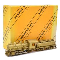 Sunset Models HO gauge steam locomotive and tender, brass model, boxed