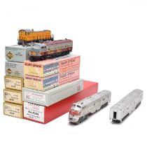 Nine HO gauge wagon and coach kits, three diesel electric locomotives