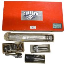 Goliath special model engineer tap and die set, and four model engineer turning tools by Arrand engi