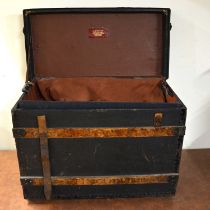 A Potterton Humberston Gate Leicester trunk, wooden bands, with inner trays, width 69cm.
