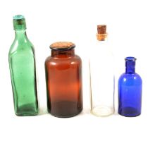 Box of 19th and early 20th century glass pharmaceutical bottles, and similar