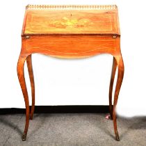 French walnut and marquetry bureau de dame,