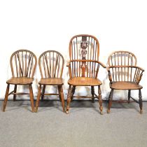 Two Windsor chair and three kitchen chairs,