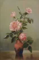 Eve Scholefield, Still life of roses in a vase,