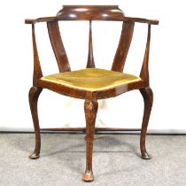 Edwardian inlaid beech wood corner chair,