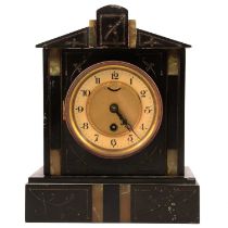 Late Victorian oak barometer and a mantel clock,