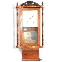 American walnut & Tunbridge ware wall clock,