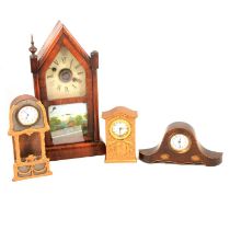 American shelf clock, and three other small mantel clocks.