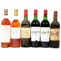 Six bottles of assorted French vintage wines and dessert wines