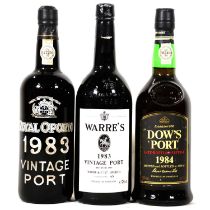 Three bottles of assorted vintage port
