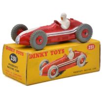 Dinky Toys model 231 Maserati racing car, red body and hubs, no.6, boxed.