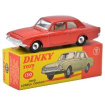 Dinky Toys model 130 Ford Consul Corsair, metallic red body, spun hubs, boxed.