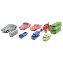 Nine die-cast model vehicles including Spot-on, Dinky, Matchbox