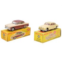 Two Dinky Toys die-cast models including 195 Jaguar 3.4 Saloon and 165 Humber Hawk.