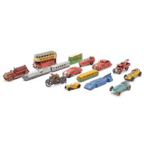 Pre-war Dinky models and others, fifteen including Dinky Streamlined saloon etc