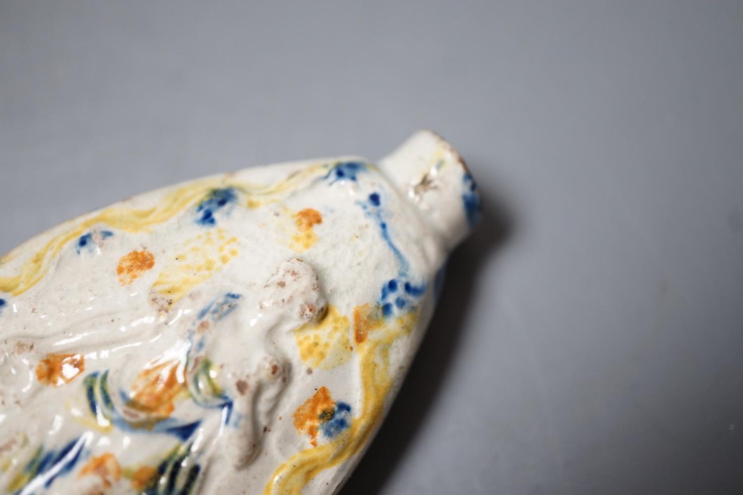 A late 18th century Prattware scent flask with figural decoration, c.1790-1800. 9cm long - Image 2 of 4