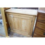 A Victorian panelled pine single door side cabinet, width 96cm, depth 35cm, height 94cm