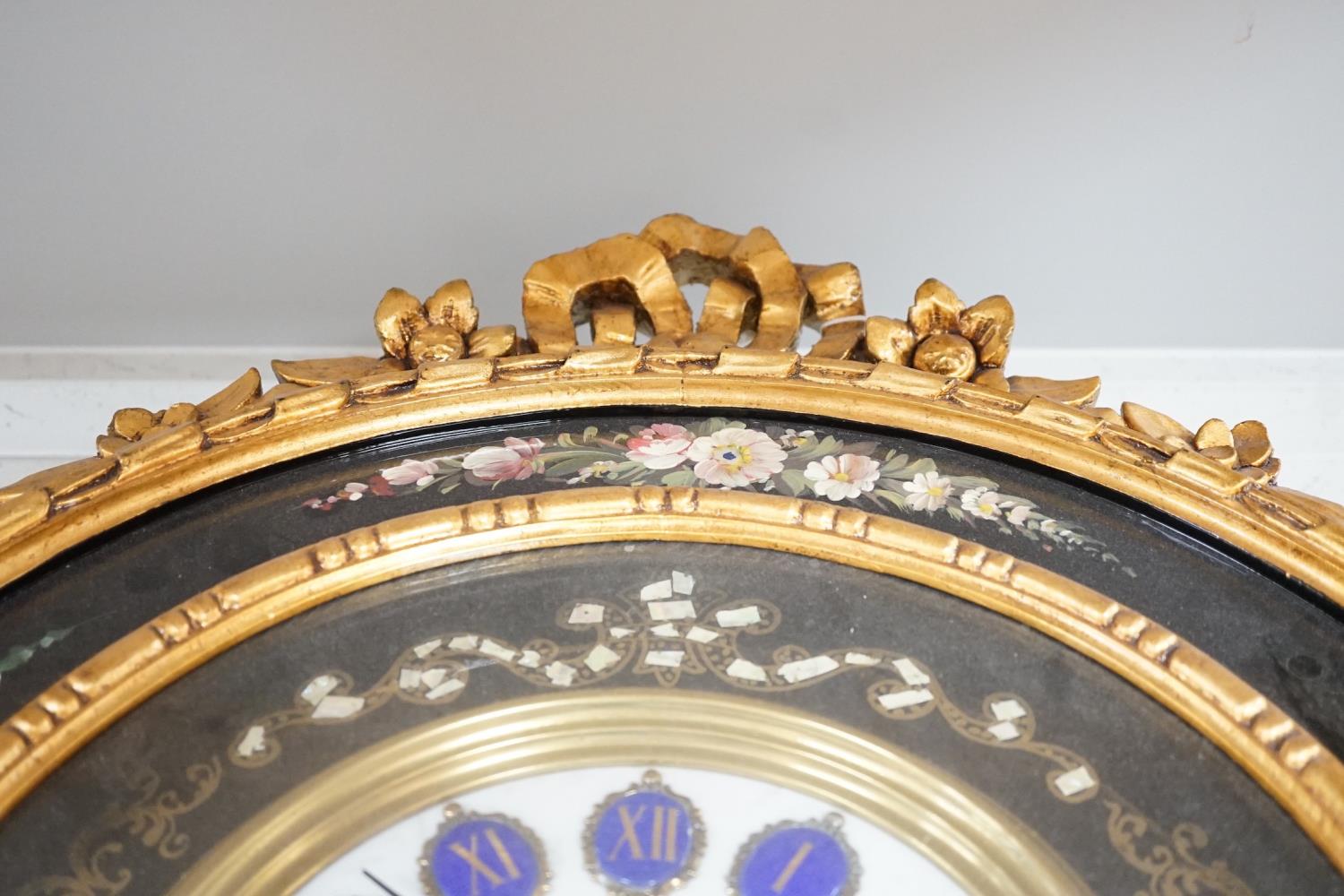 A floral painted clock, length 63cm, quartz movement - Image 2 of 7