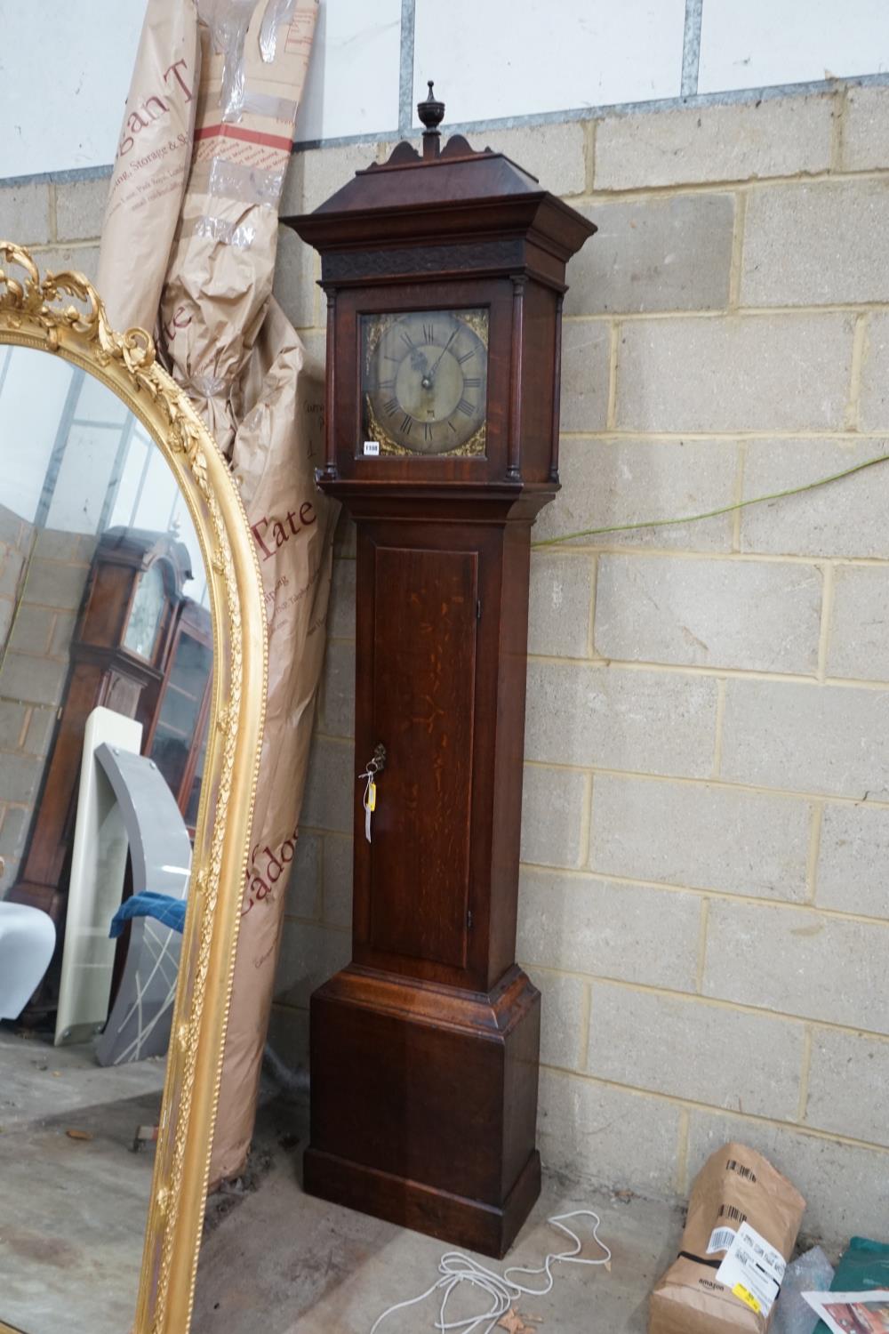 A George III oak 30 hour longcase clock, brass dial marked Amos Kelsall, Hereford, height 220cms. - Image 2 of 3