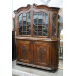 A 19th century Dutch oak and walnut glazed display cabinet, width 174cms, depth 47cms, height