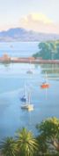 Simon Williams (New Zealand b.1961), oil on canvas, Yachts at anchor, signed, 61 x 25cm, unframed