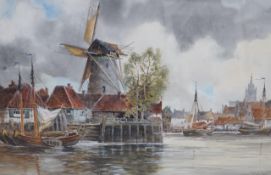 Louis Van Staaten (1836-1909), watercolour, Dutch Canal scene, signed, 34 x 52cm, a watercolour of